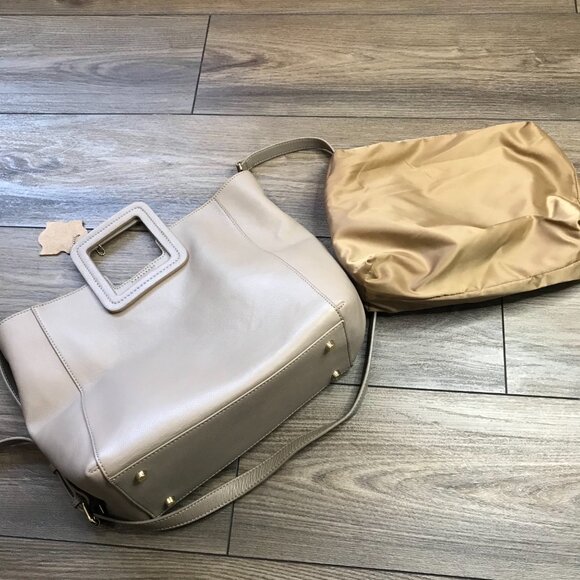 TMRW Studio Antonio Medium Leather Crossbody Bag Removable Inner Pouch Neutral - Picture 7 of 16